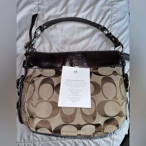 Coach Y2K Zoe Signature Brown Canvas Leather Hobo Shoulder Bag # F12657
